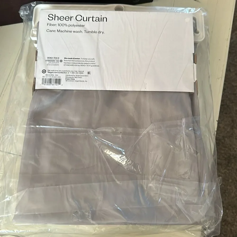 New Sheer Gray Curtain Pair  60” W x 84” L Room Essentials Rod Pocket
